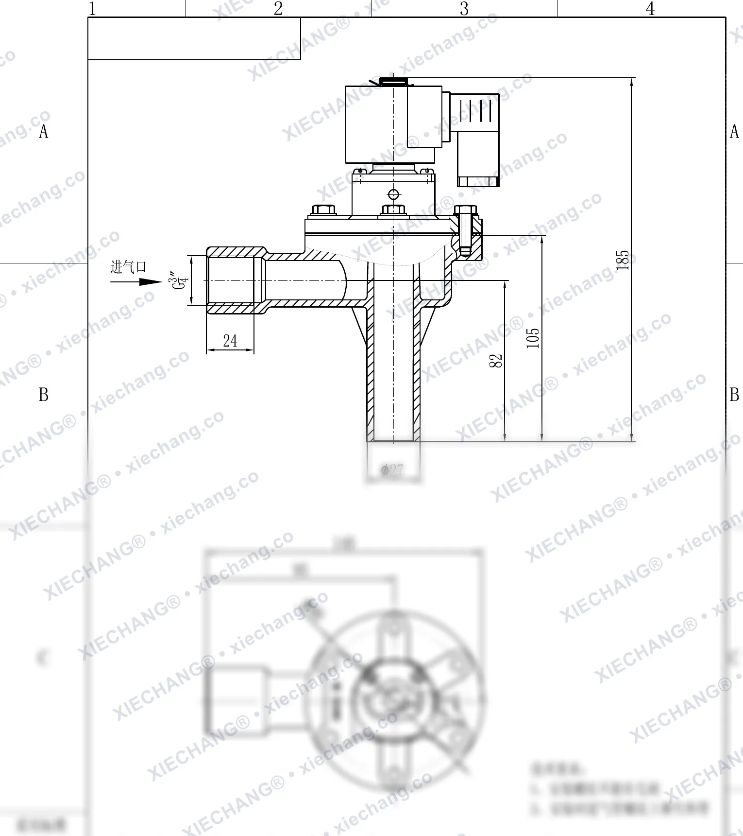 DCF-2L-B · 3/4" · тік бұрышты импульстік клапан (B түрі) — орнату сызбасы
