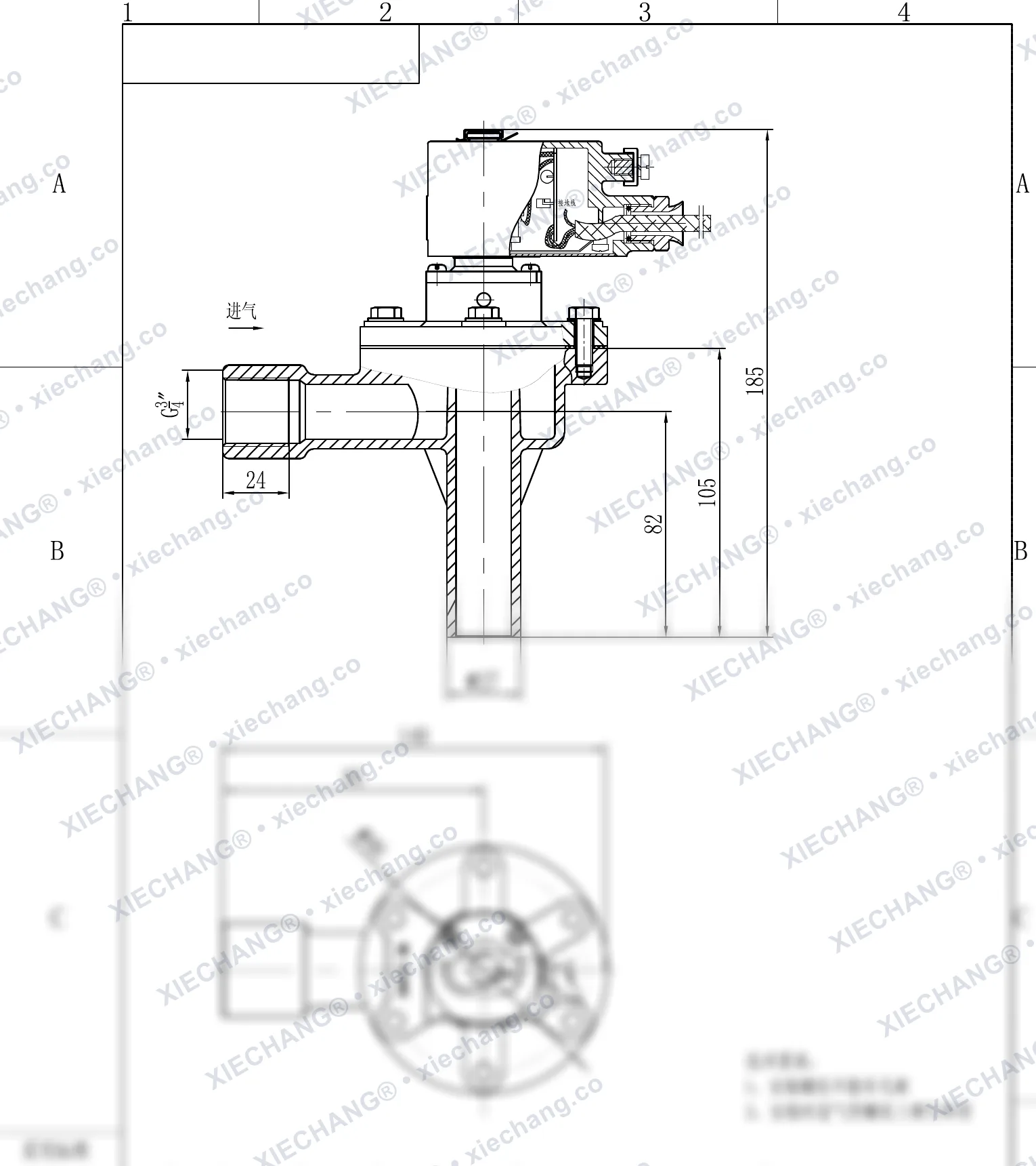 DCF-F-2L-B · 3/4" · жарылыстан қорғалған тік бұрышты (2L-B) импульстік клапан — орнату сызбасы