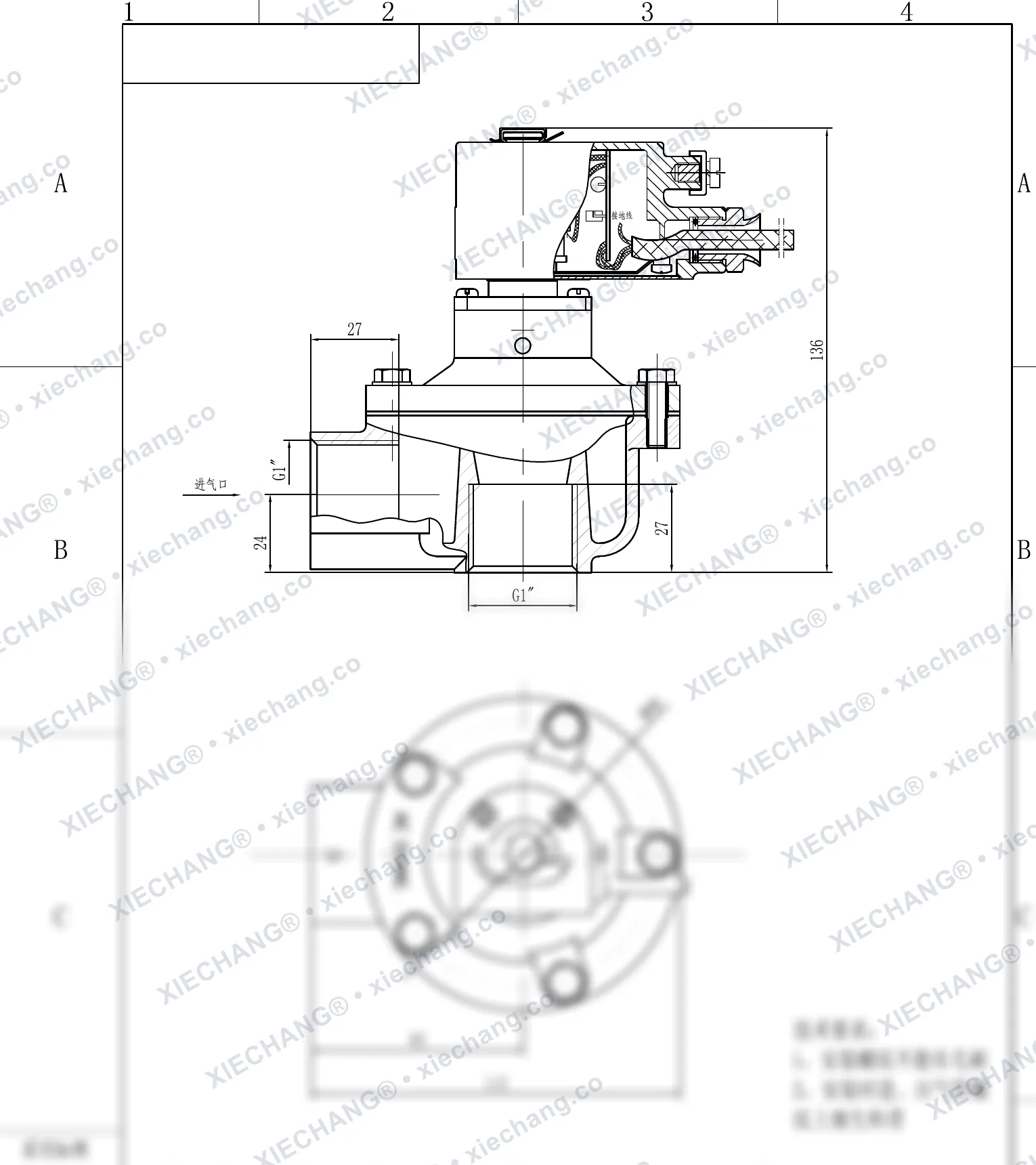 DCF-F-Z-25 · 1" (DN25) · жарылыстан қорғалған тік бұрышты импульстік клапан — орнату сызбасы