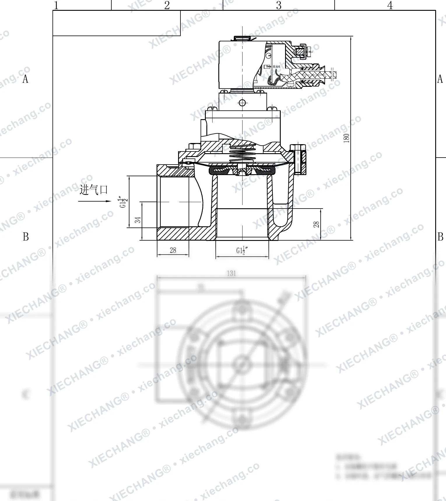 DCF-F-Z-40S · 1½" (DN40) · жарылыстан қорғалған тік бұрышты импульстік клапан — орнату сызбасы